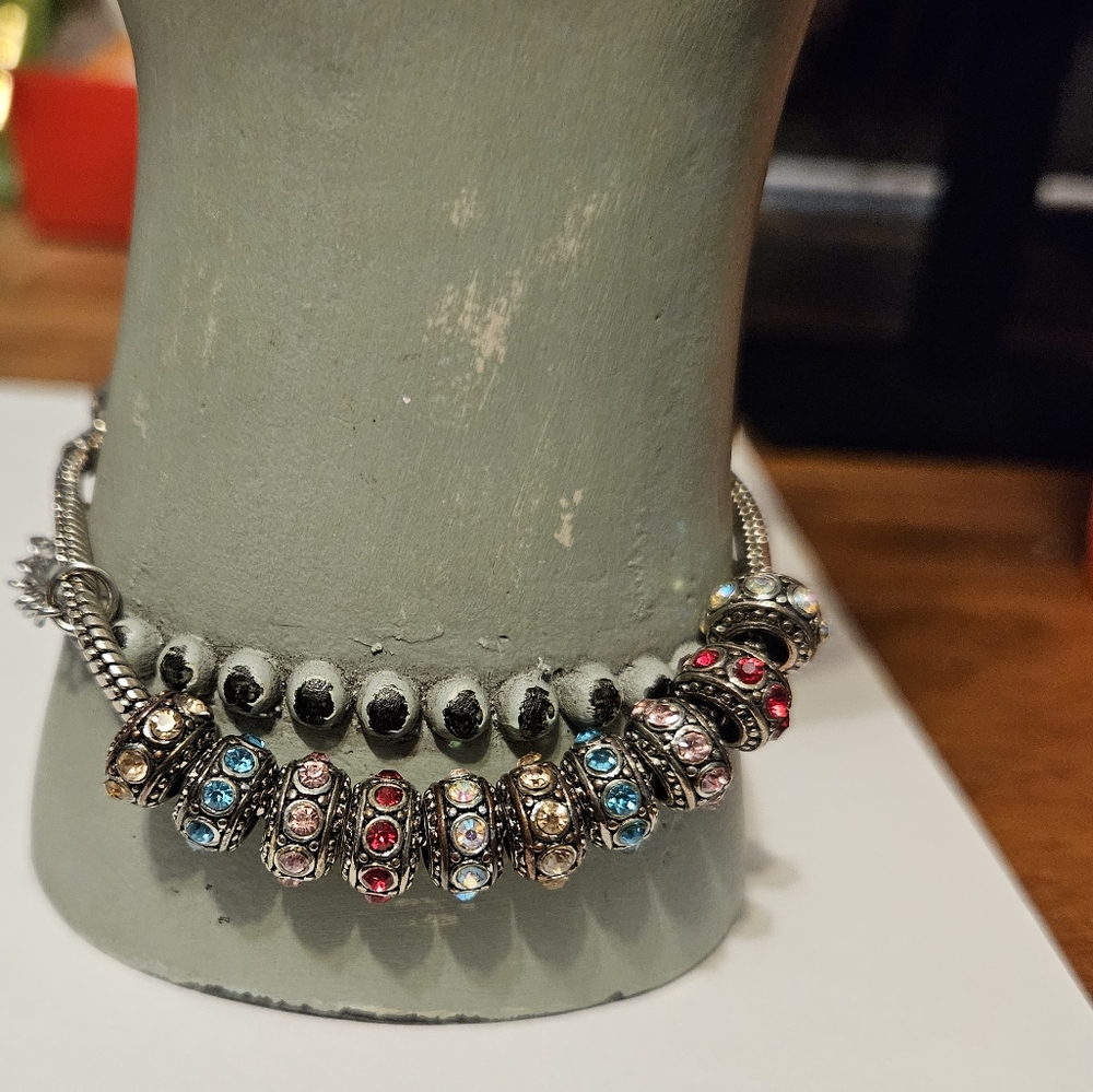 925 Pandora Braclette with 10 Jeweled Beads